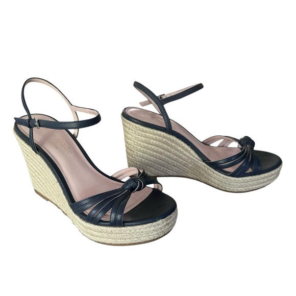 Kate Spade Tessa Espadrille Wedges Navy Blue Open Toe Size 6.5 - Picture 1 of 12